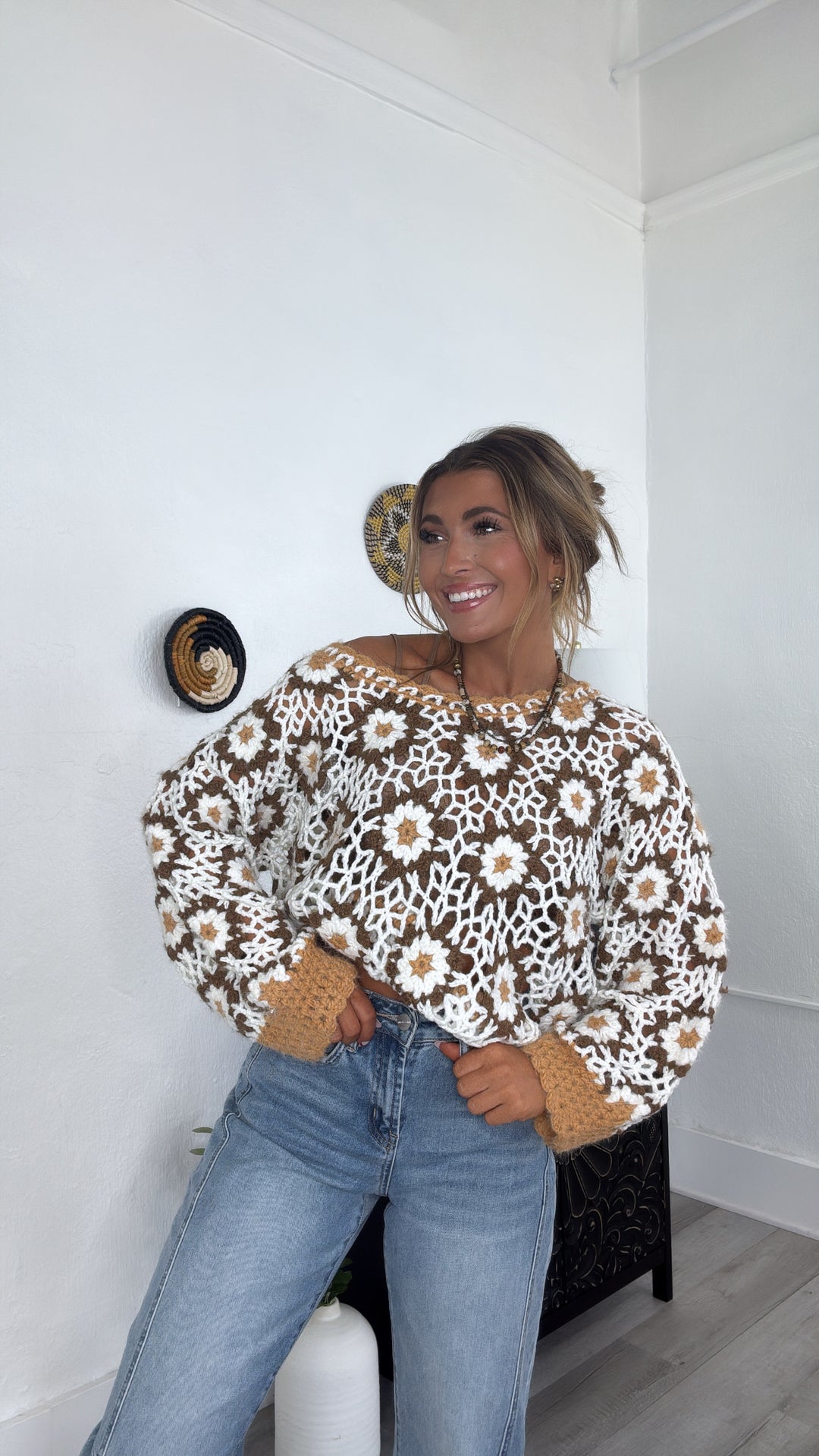 The Last Warmth Crochet Sweater, Caramel Multi