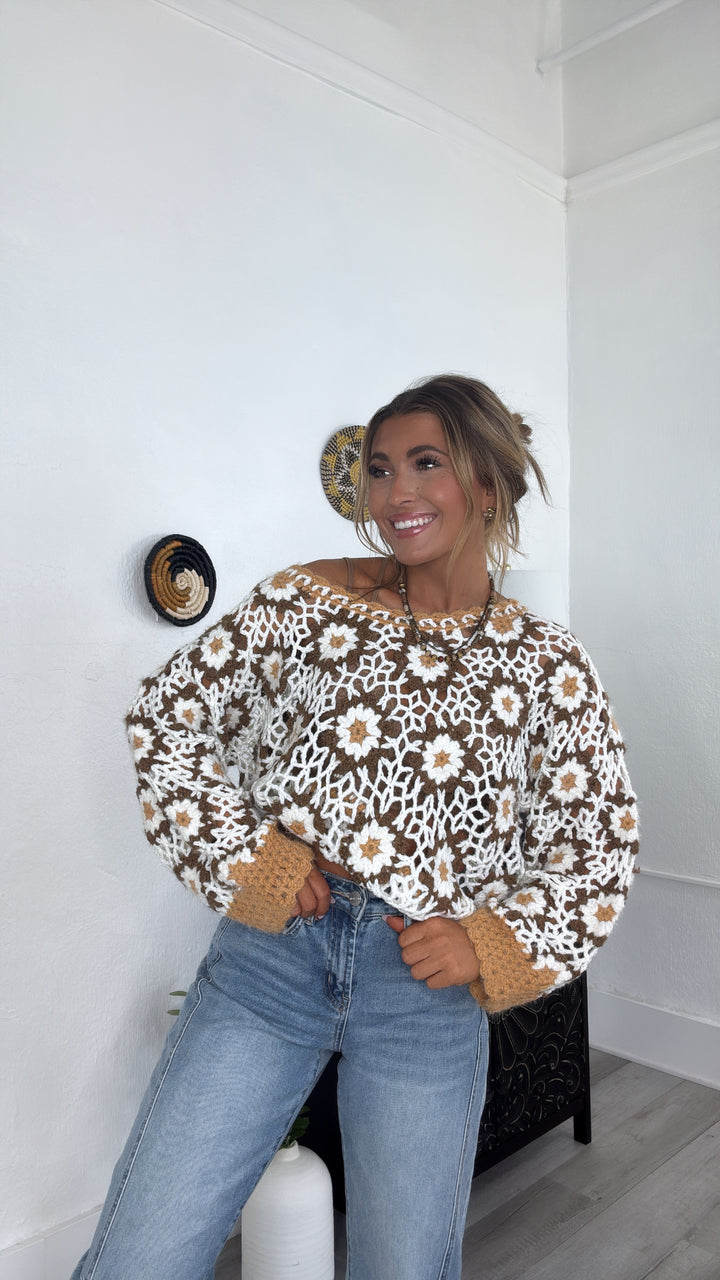 The Last Warmth Crochet Sweater, Caramel Multi