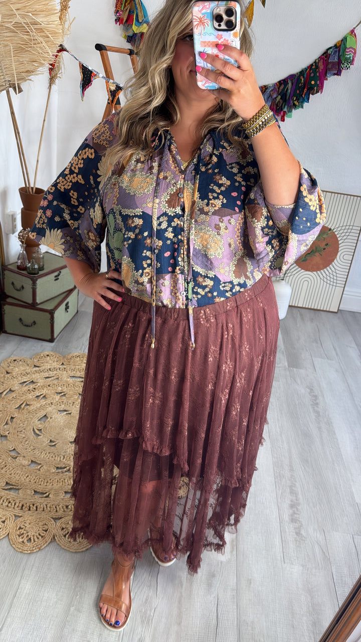 Delicate Dreams Embellished Lace Skirt, Chestnut