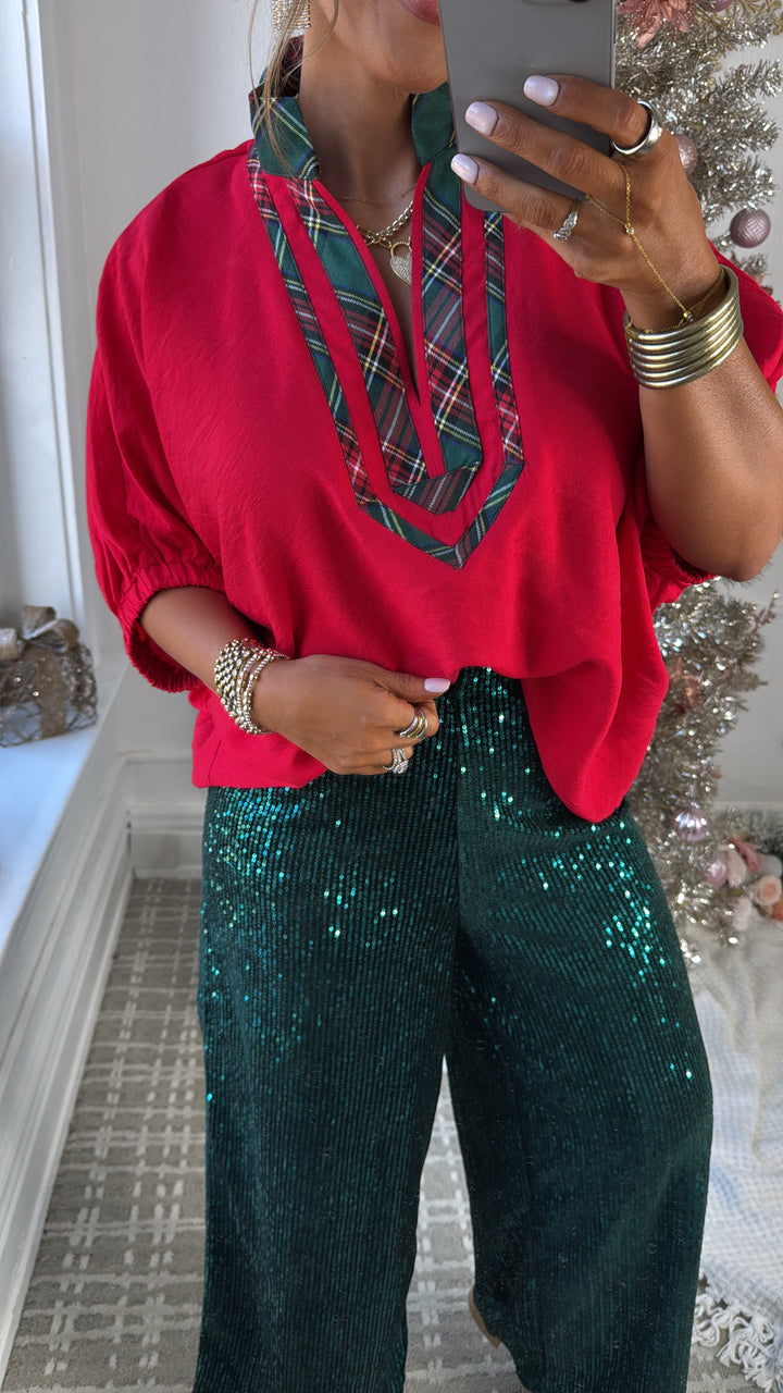 Golden Noel Blouse, Red