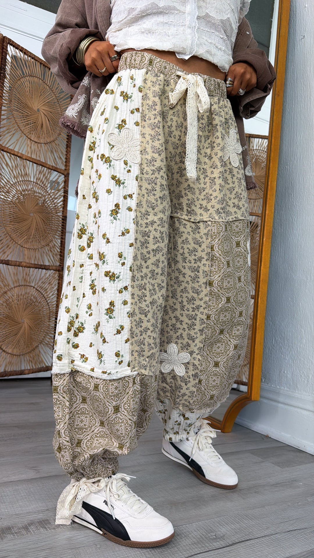 Petal Drape Jogger Pant, Sand Multi