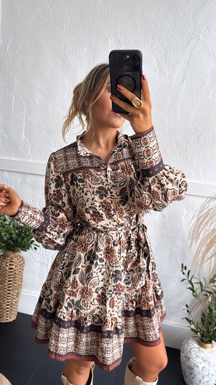 Bluewood Bloom Mini Dress, Cream/Brown