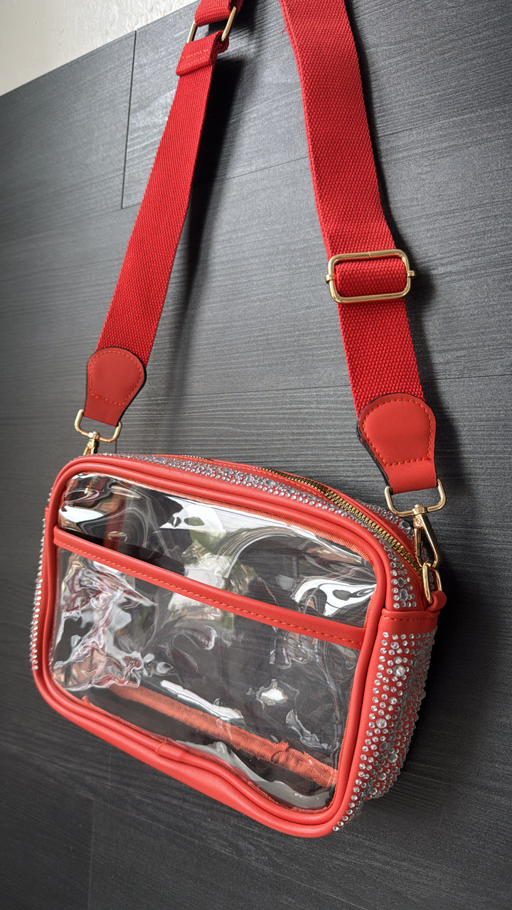 Rhinestone Stadium Crossbody Bag, Orange