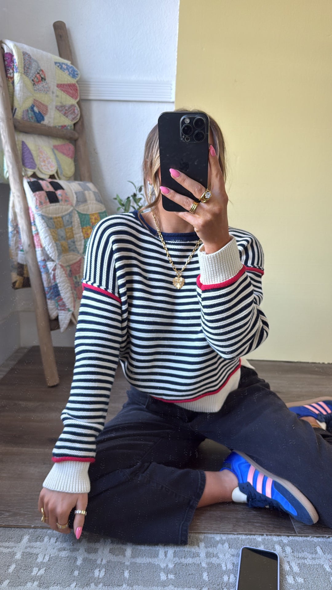 Summer Striped Sweater, Cream/Navy