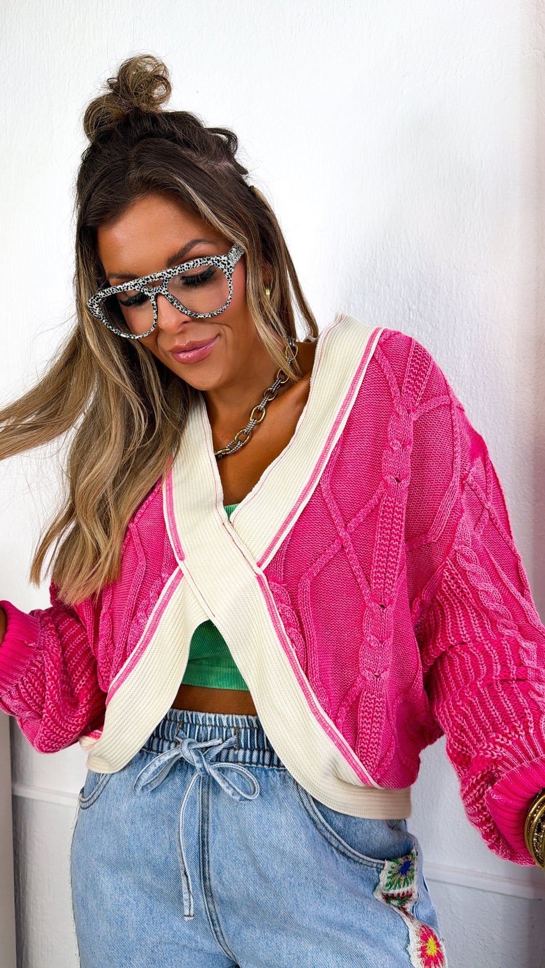 Texture Criss Cross Top, Hot Pink