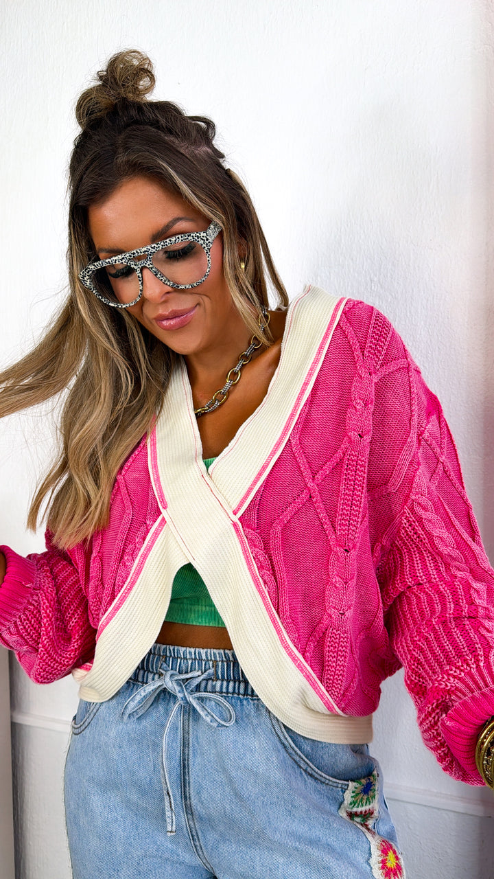 Texture Criss Cross Top, Hot Pink