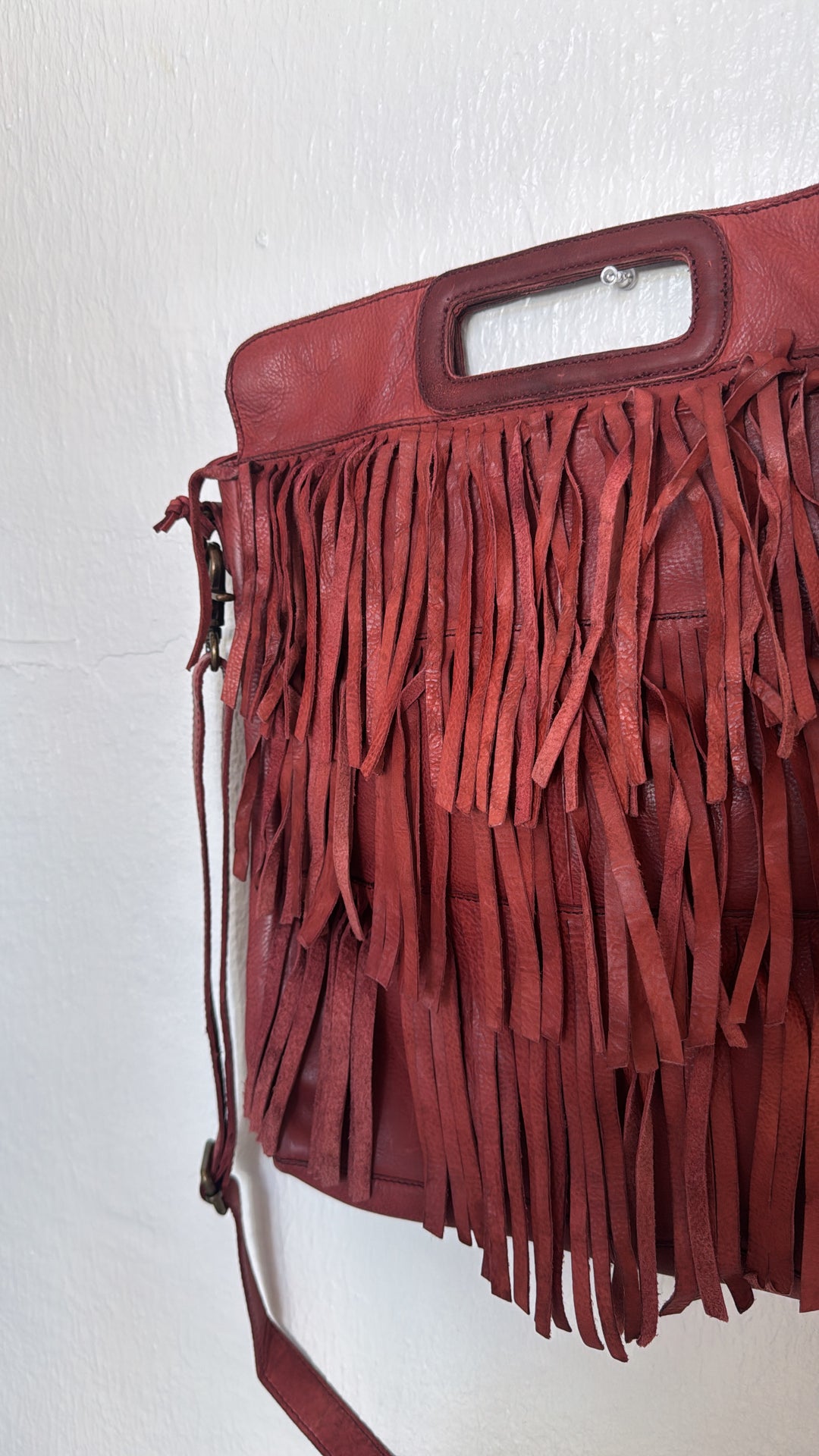 Bristol Layered Fringe Tote, Burgundy