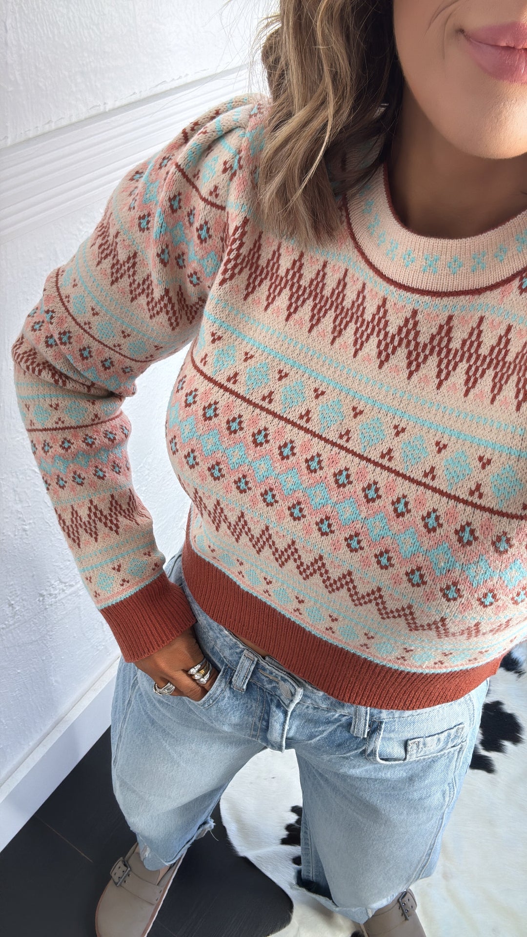 Maple Mist Sweater, Sand Aqua Multi