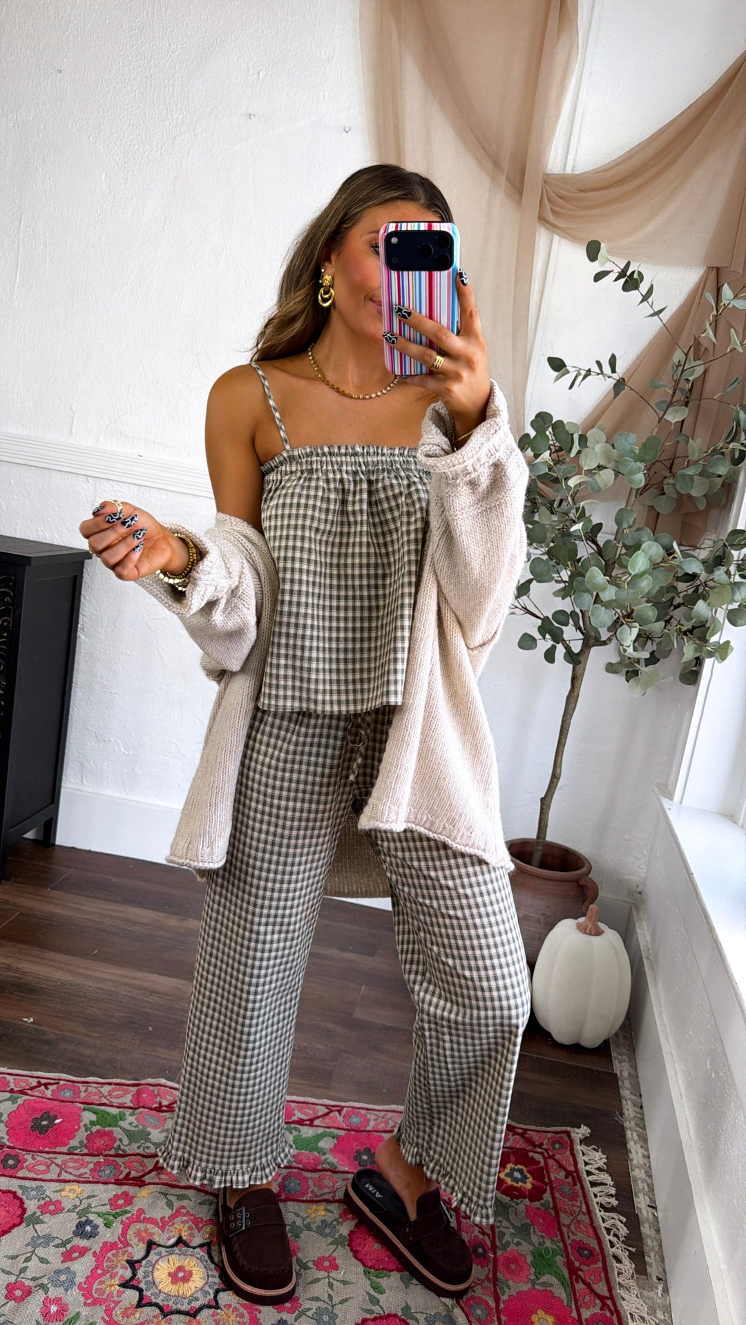 Romey Two Piece Set, Olive/Taupe Plaid