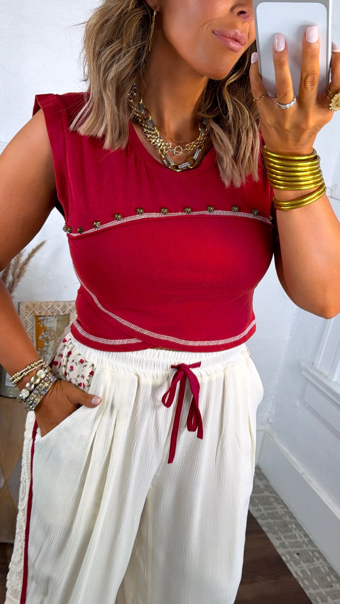 The Classic Studded Top, Redwood