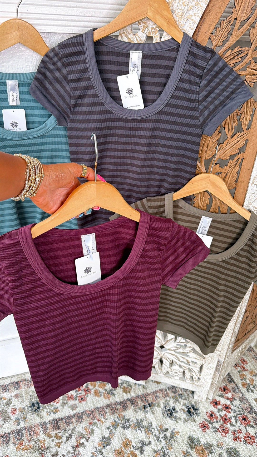 Striped Scoop Neck Top, Earth Olive