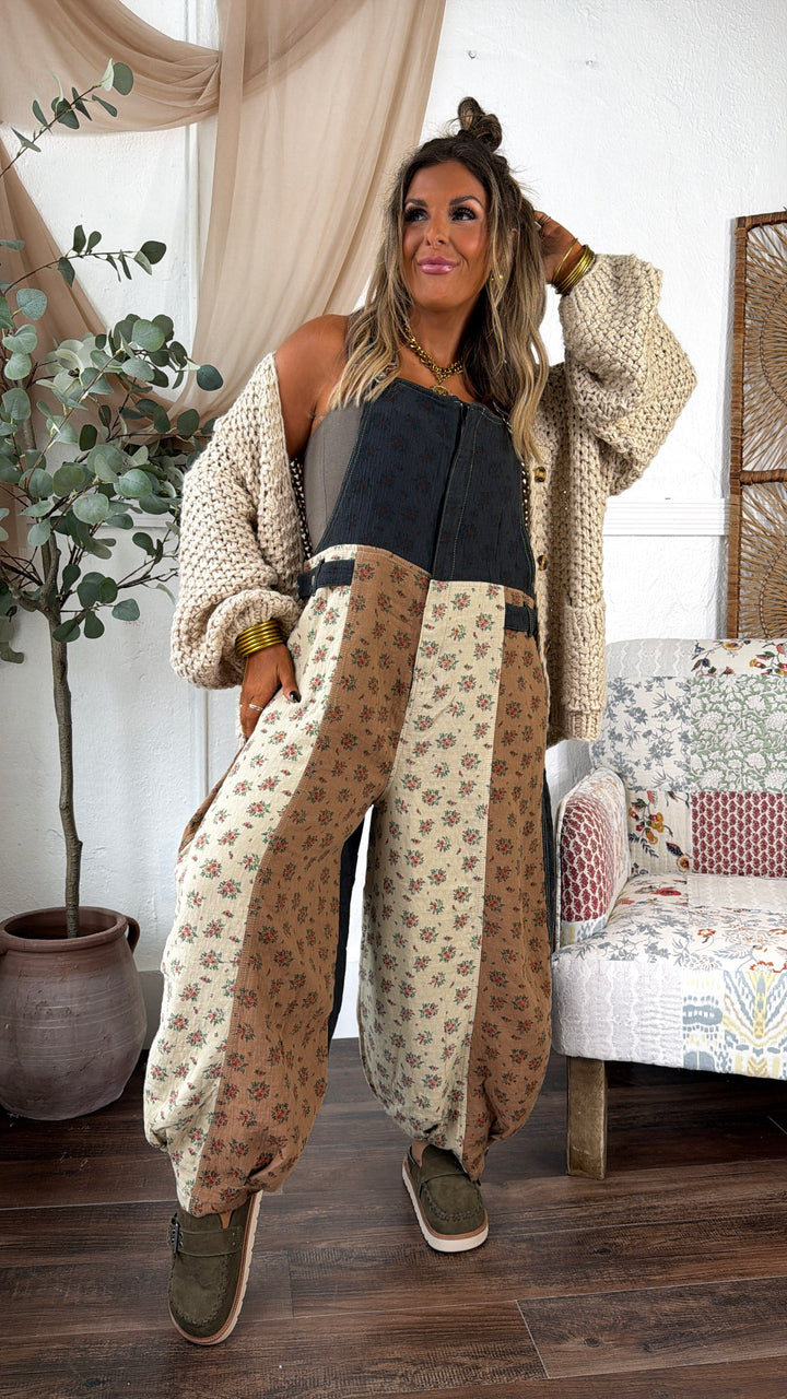 ECB Exclusive: Ruth Overall Bib, Charcoal Ginger Floral