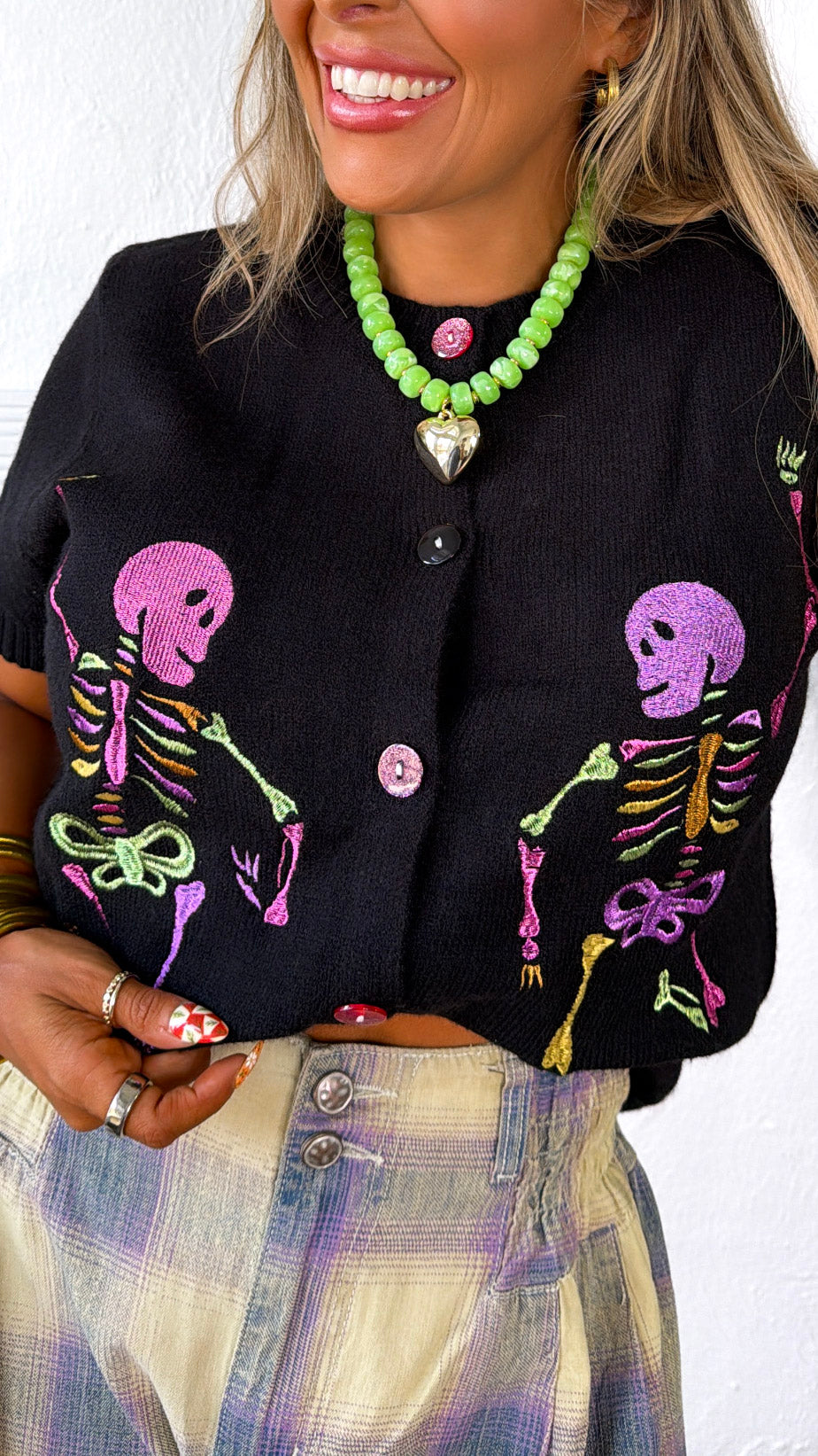 Skeleton Party Knit Cardigan, Black
