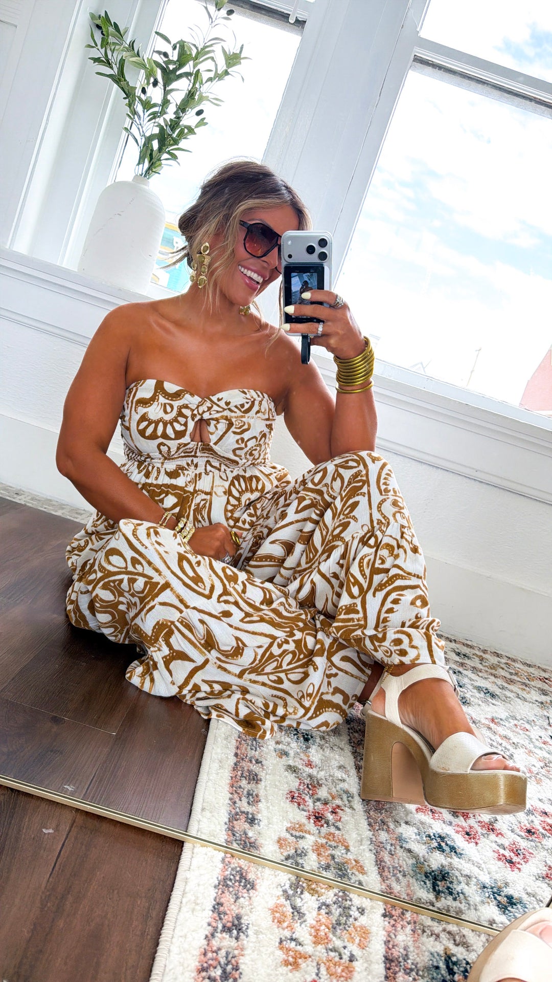 Belluna Strapless Jumpsuit, Cream/ Taupe