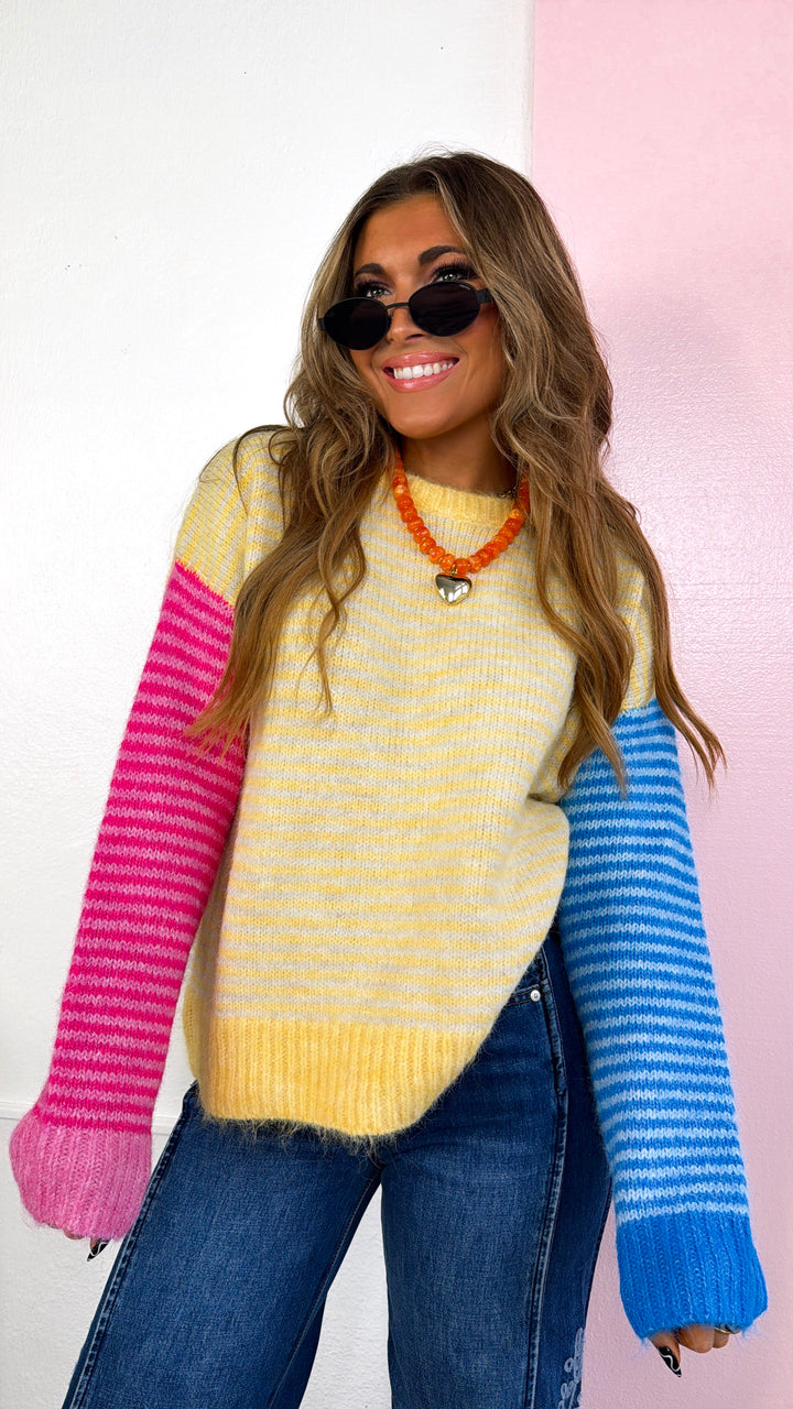 Colorblock Stripe Pullover Sweater, Daisy