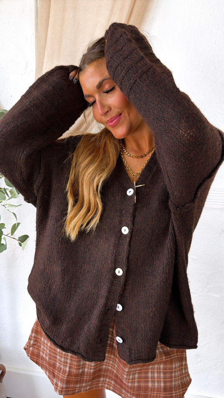 Oversized Knit Cardigan, Espresso
