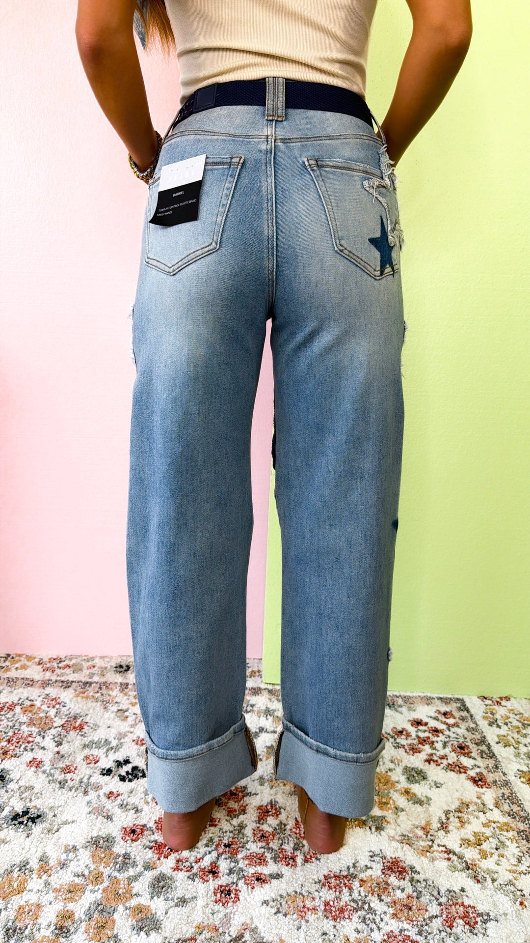 Lucky Star Patched Jeans, Medium Wash