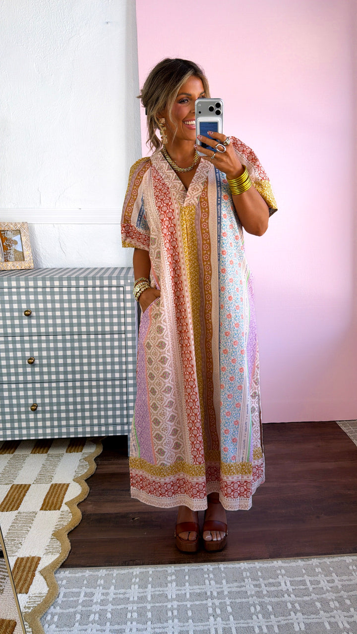 Gypsy Queen Maxi Dress, Beige Multi