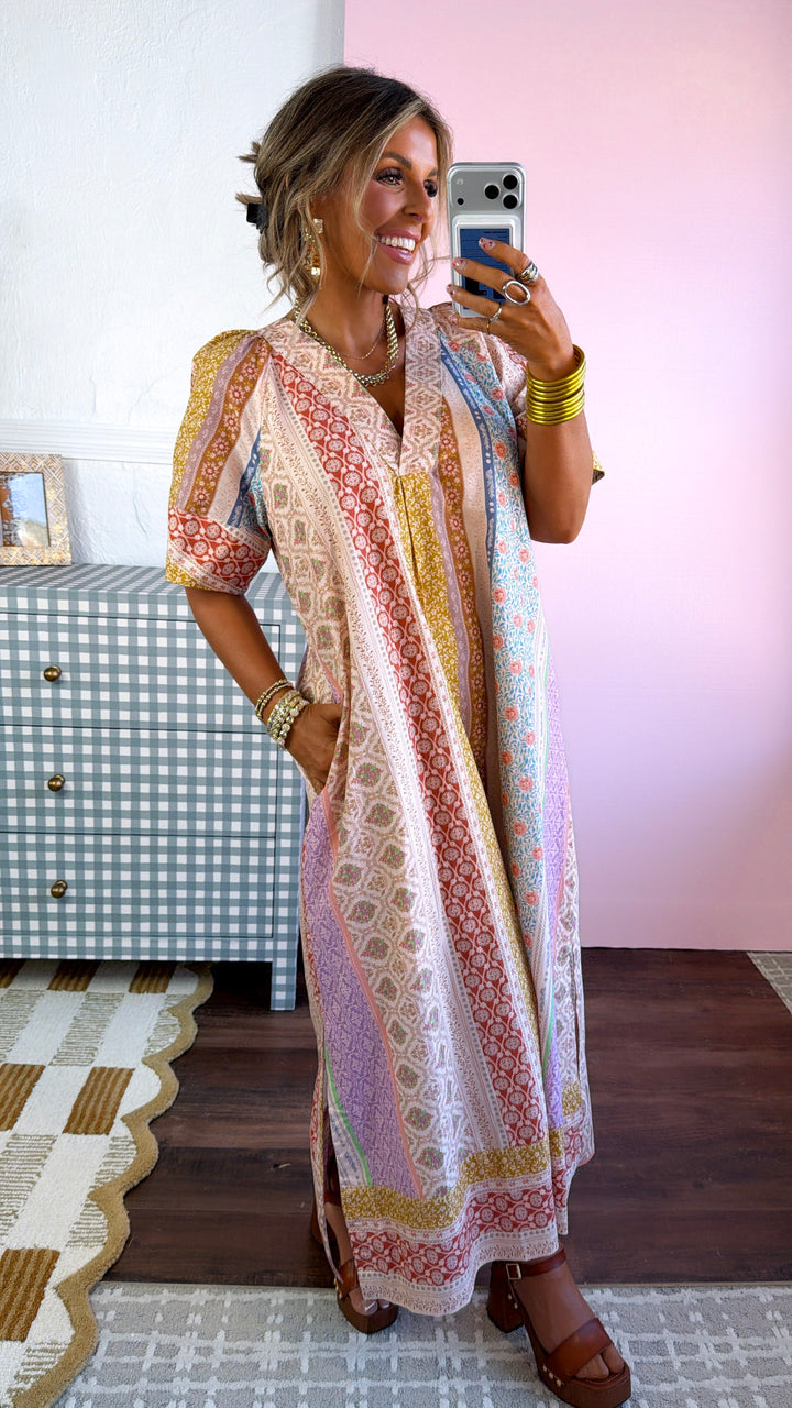 Gypsy Queen Maxi Dress, Beige Multi
