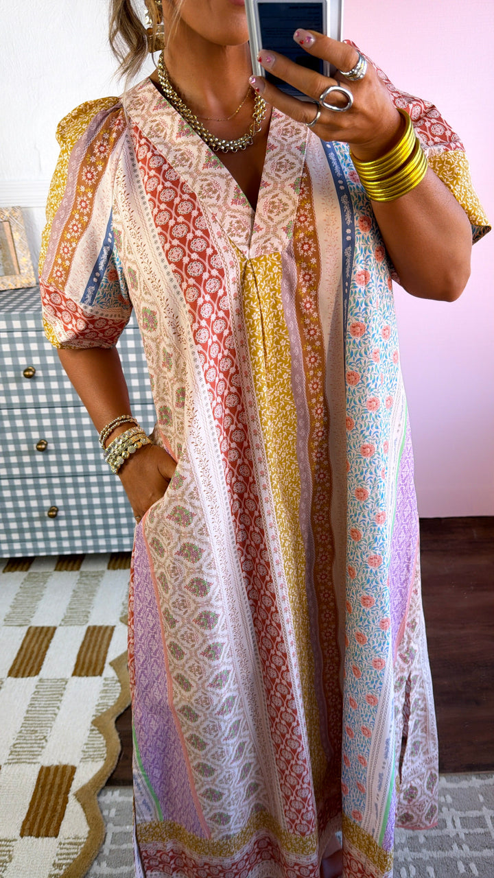 Gypsy Queen Maxi Dress, Beige Multi