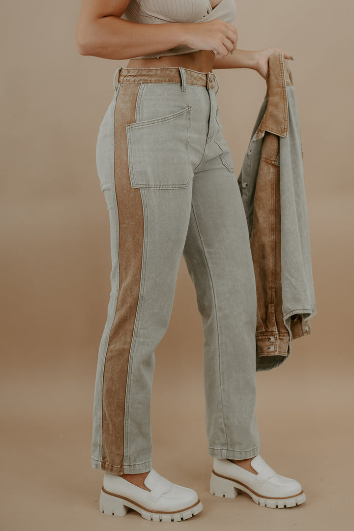 Take The Streets Colorblock Pant, Olive/Taupe