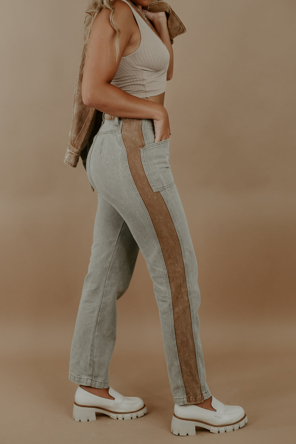 Take The Streets Colorblock Pant, Olive/Taupe