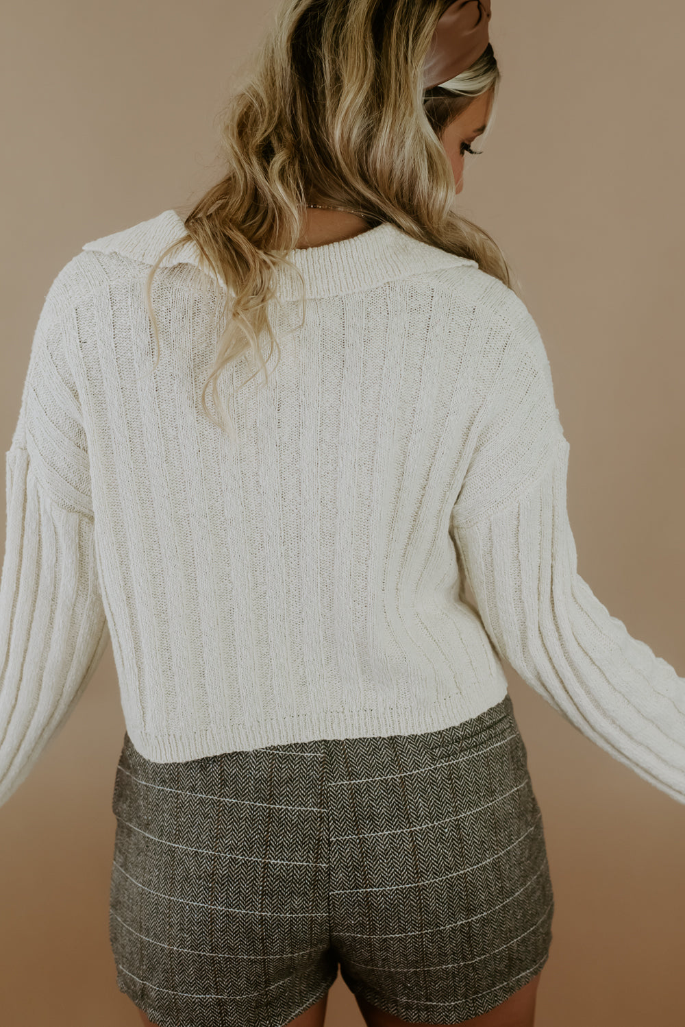 School Girl Collard Sweater, Cream