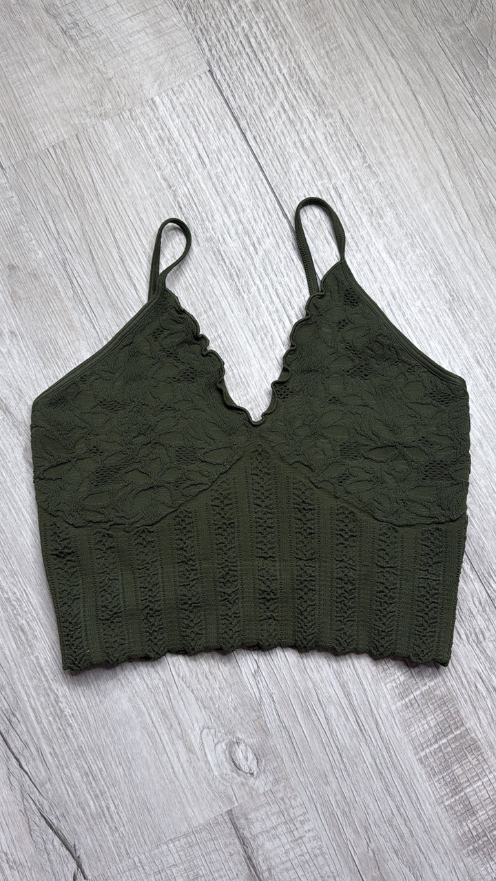 Lace Texture Bralette, Dk. Green