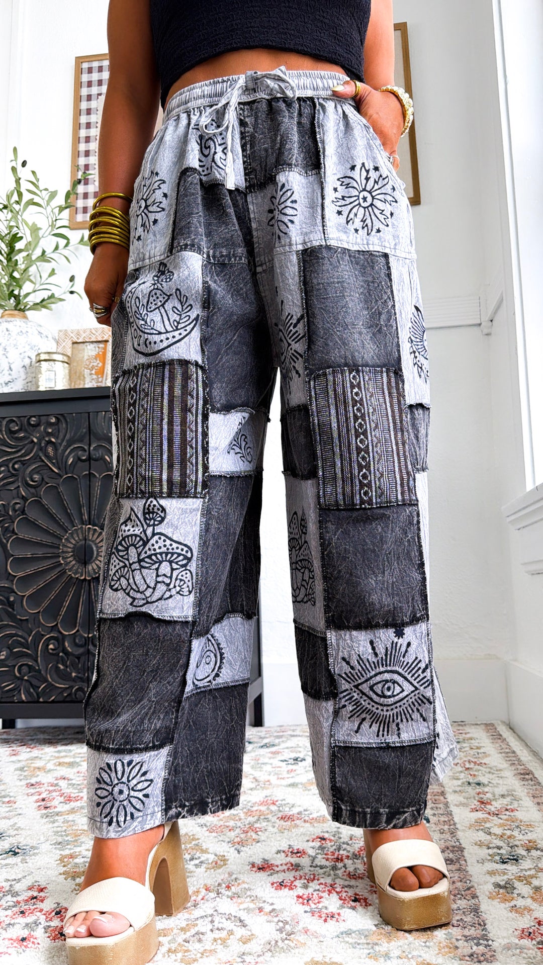 Wild Thing Patched Pants, Black Multi