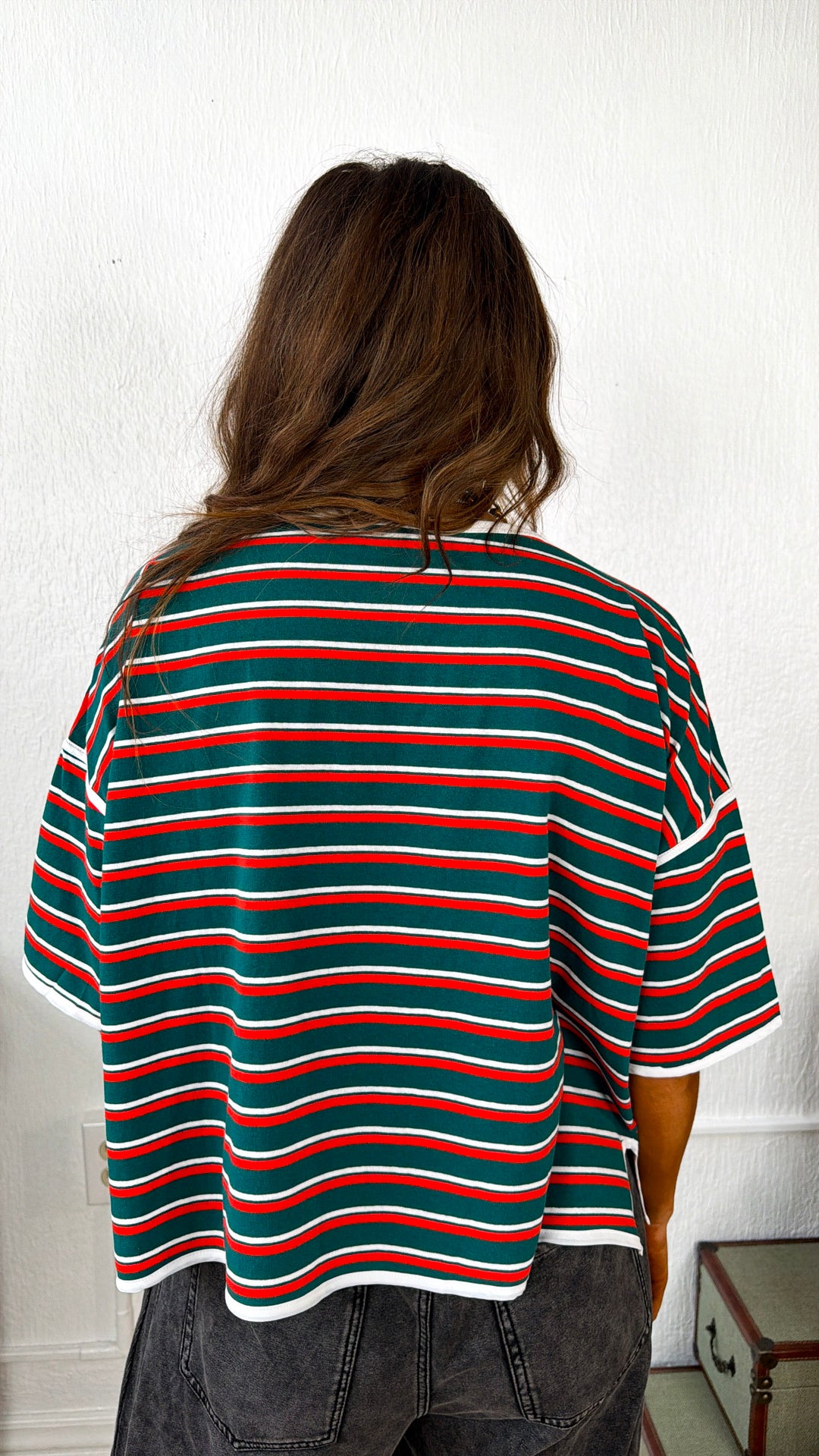 Retro Spirit Stripe Top, Hunter Green/Tomato