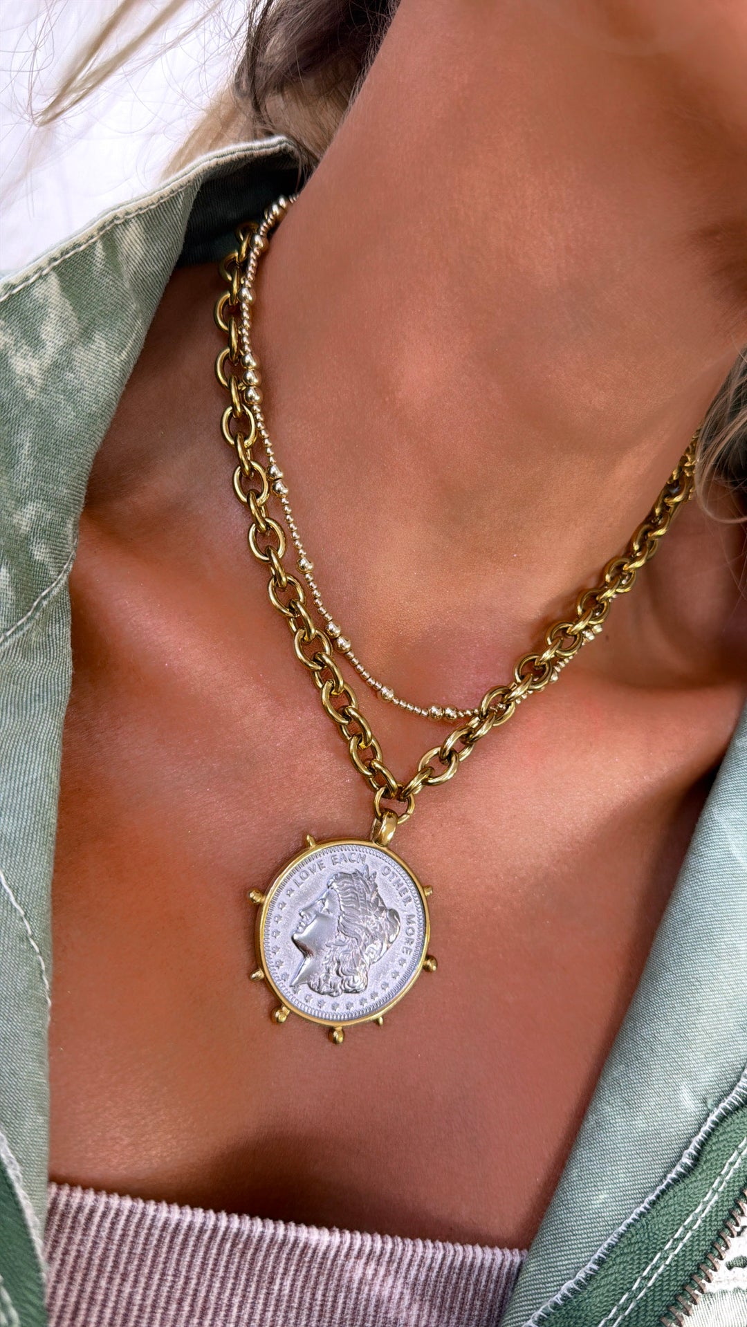 Two Toned Coin Necklace