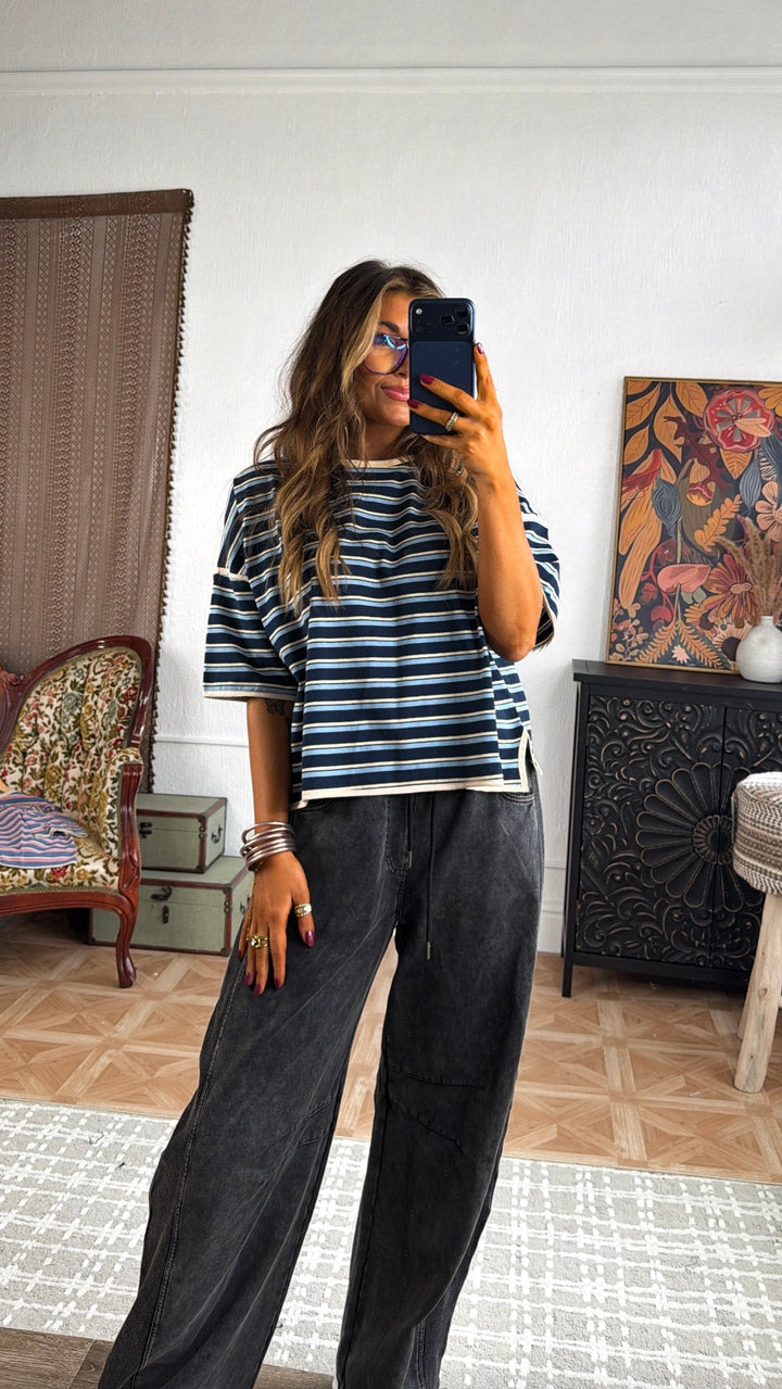 Retro Spirit Stripe Top, Navy/Blue