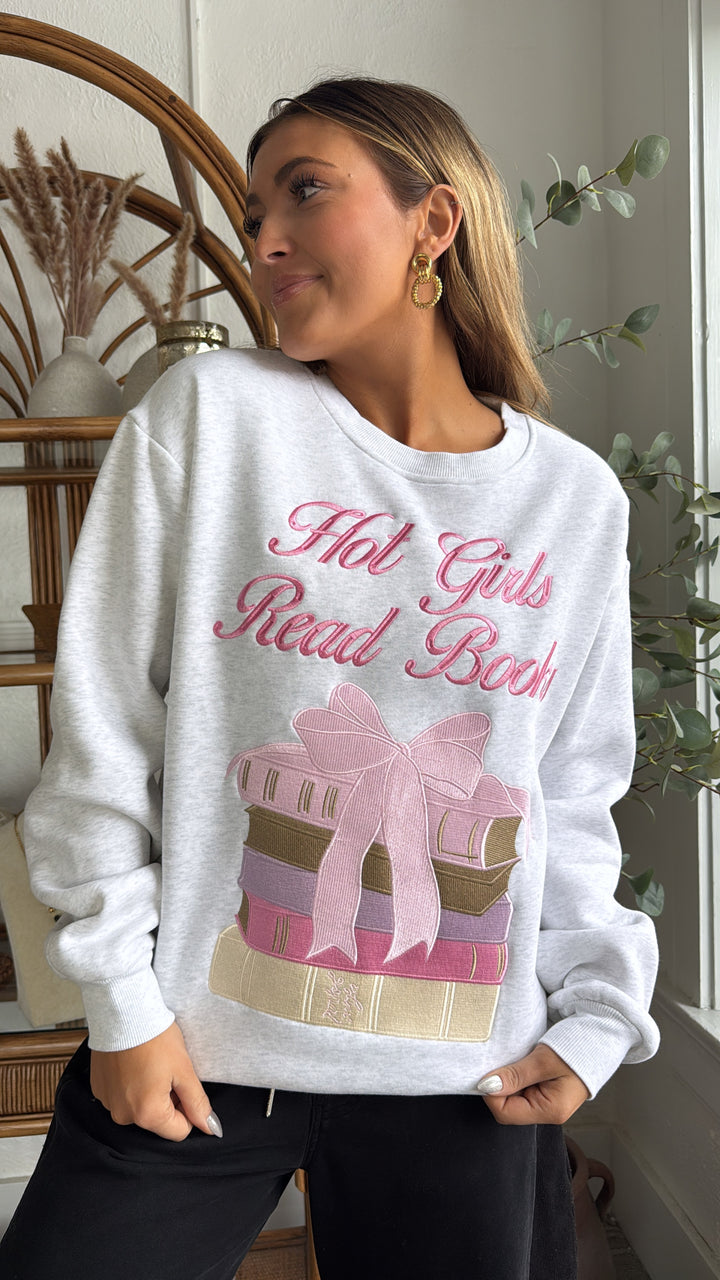 Happy Camp3r: Hot girls Read Books Crewneck, Lt. Heather