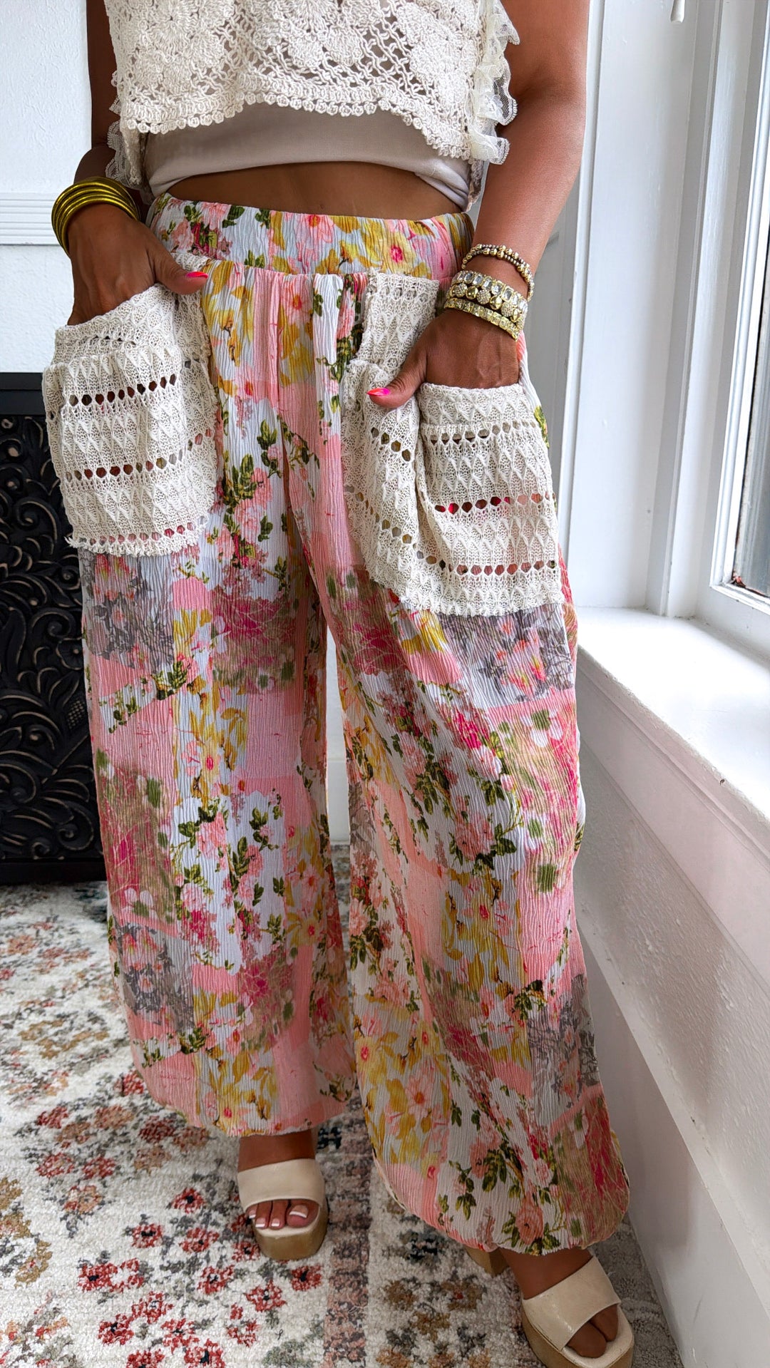 Trail Bloom Jogger Pants, Pink Multi
