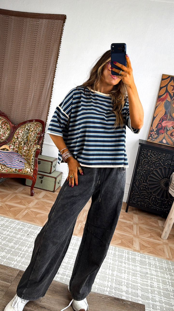 Retro Spirit Stripe Top, Navy/Blue