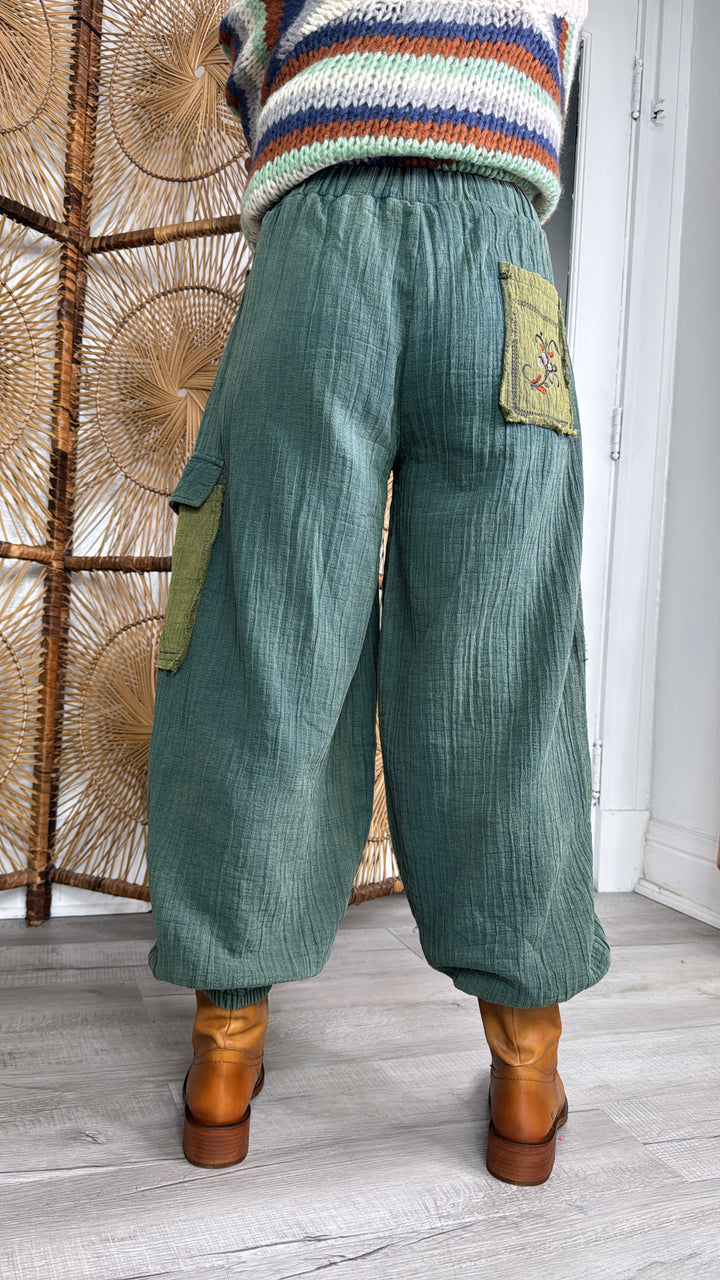 Terra Embroidered Jogger, Forest Teal