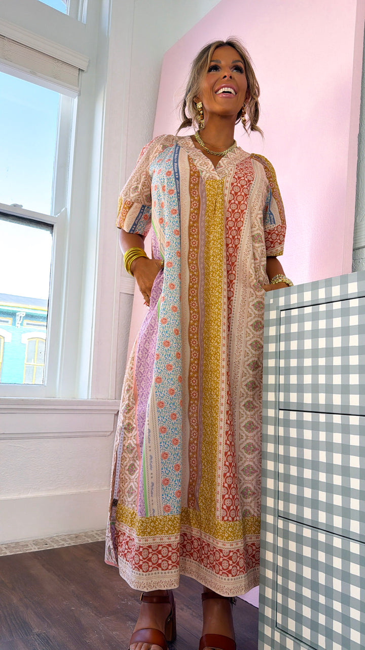 Gypsy Queen Maxi Dress, Beige Multi