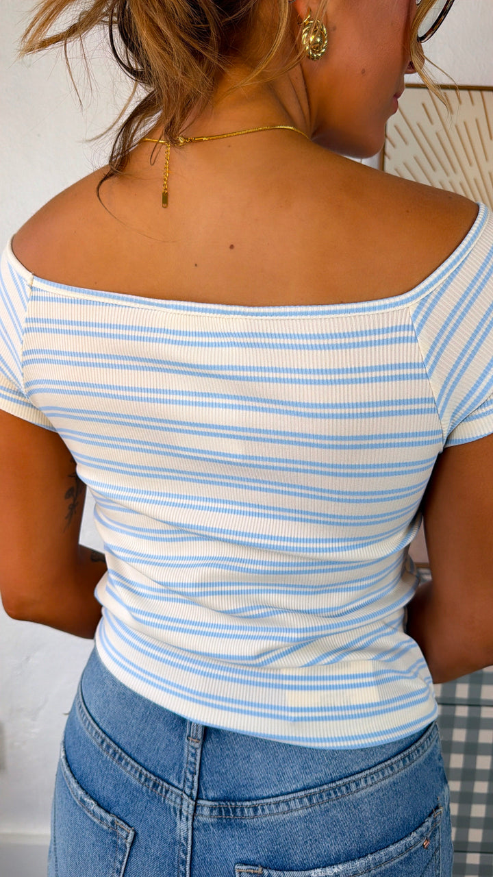 Soft Stripe Baby Tee, Sky/Cream
