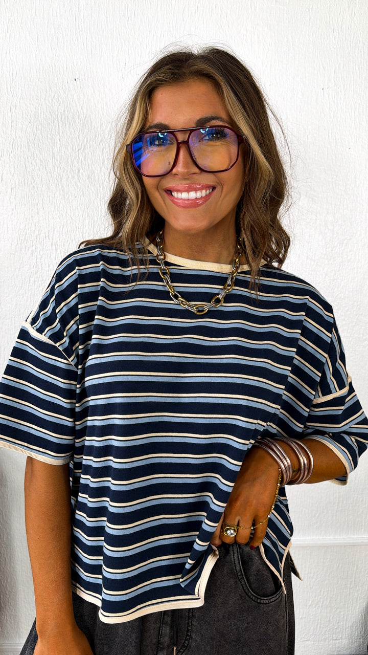 Retro Spirit Stripe Top, Navy/Blue