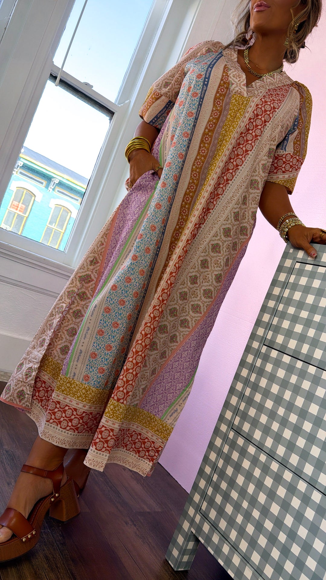 Gypsy Queen Maxi Dress, Beige Multi