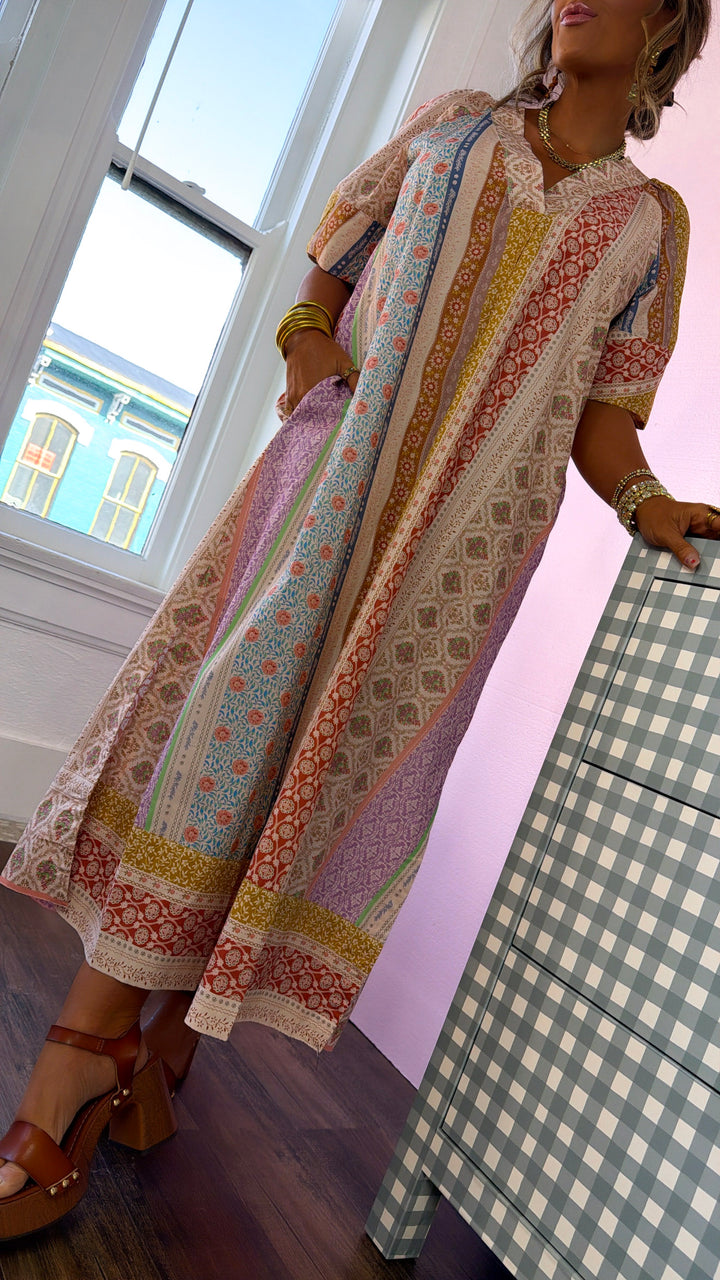 Gypsy Queen Maxi Dress, Beige Multi