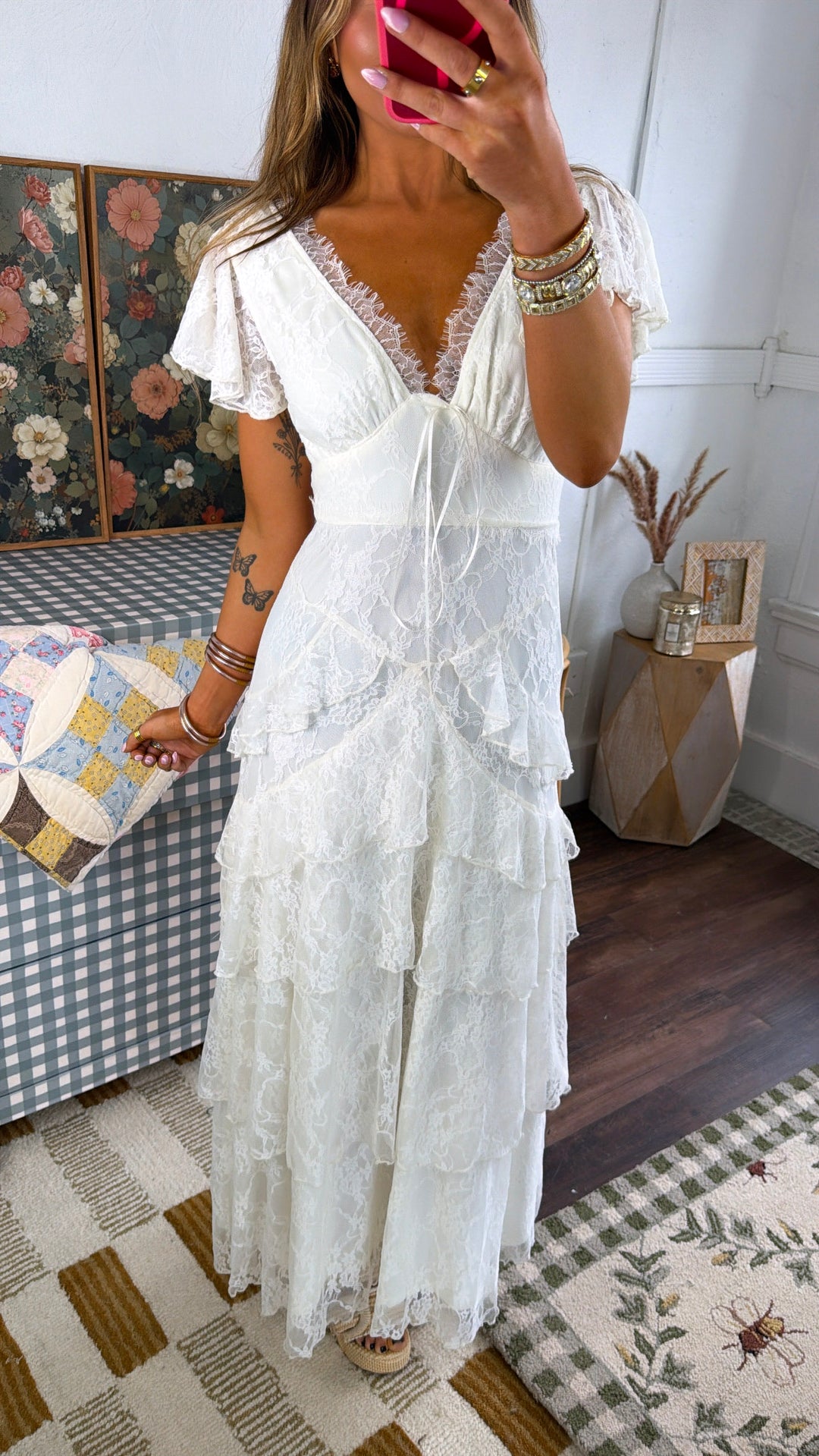 Soft Cloud Ruffle Dress, Ivory XS