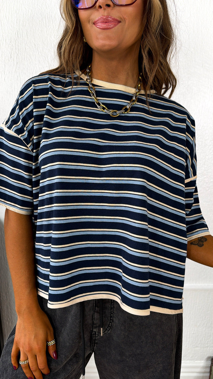 Retro Spirit Stripe Top, Navy/Blue