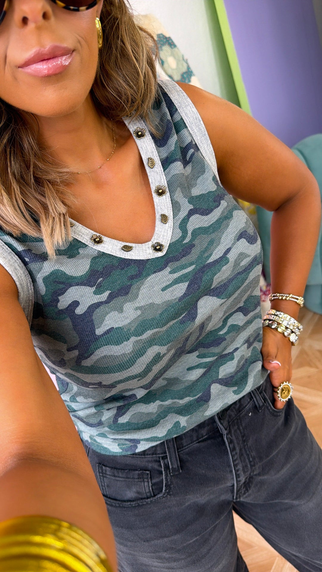 Studs & camo Tank Top, Camo