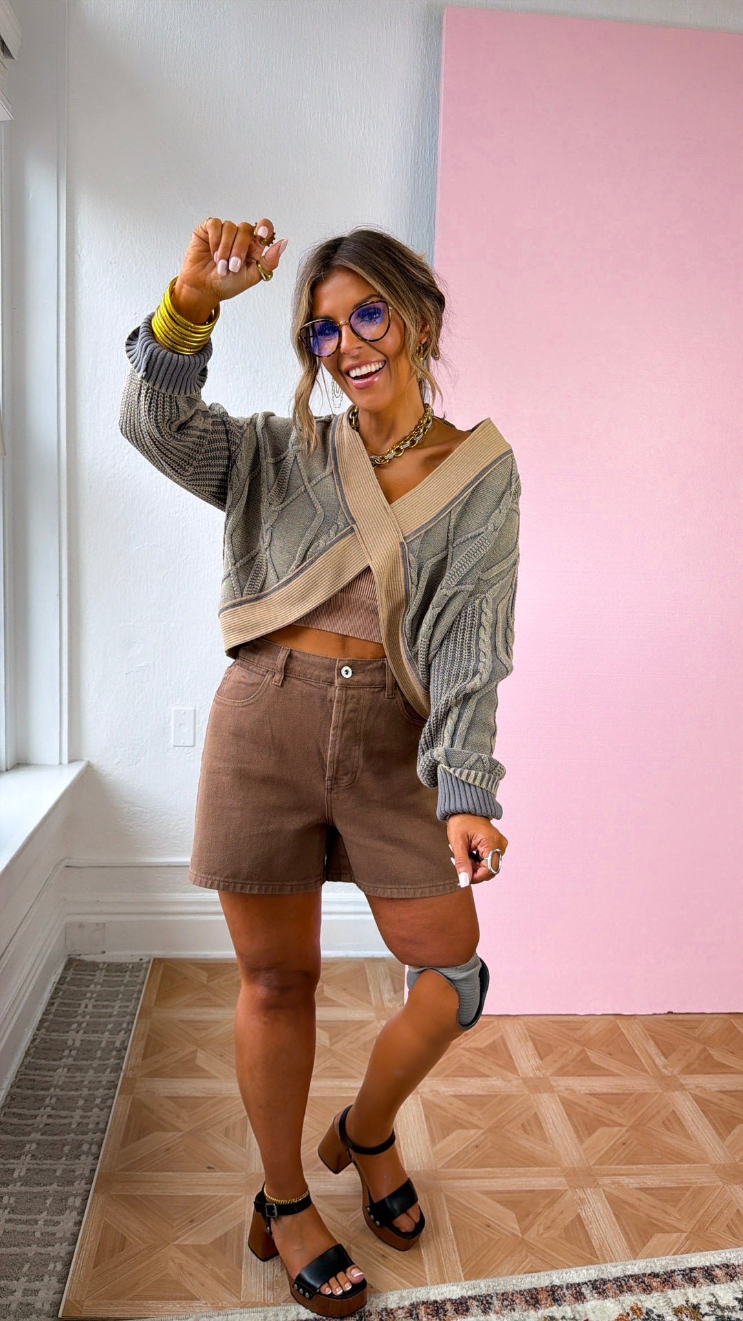 Texture Criss Cross Top, Rust Charcoal