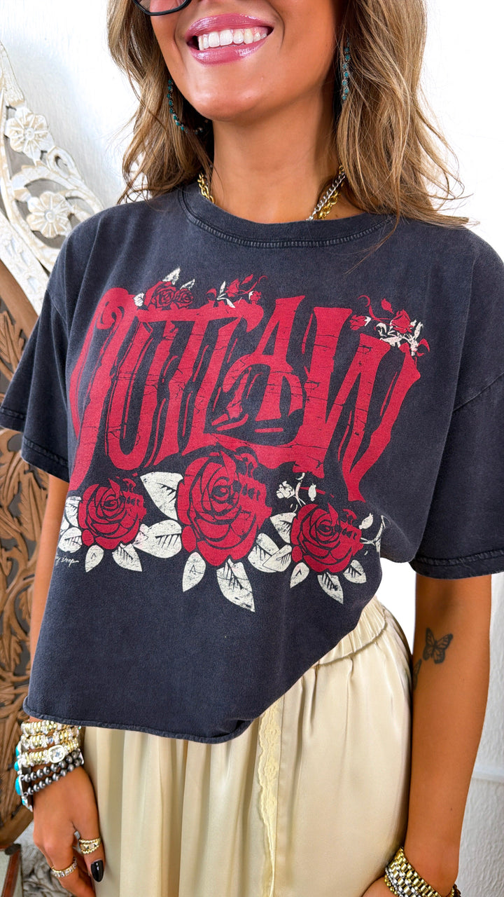 PRE ORDER JUNE 10: Outlaw Washed Graphic Tee, Grey