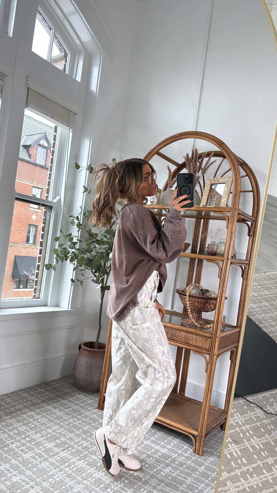 DOORBUSTER: Acid Washed Ribbed Cropped Pullover, Brown