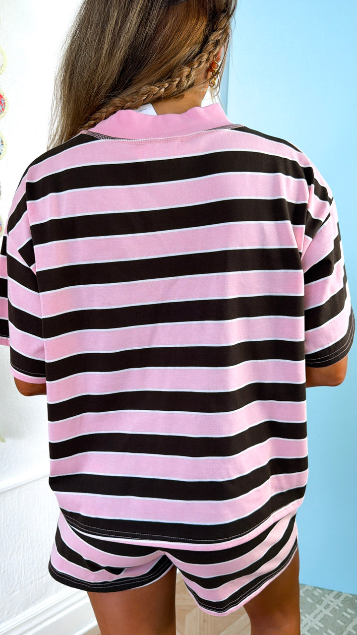 Drift Stripe Mock Neck Top, Pink