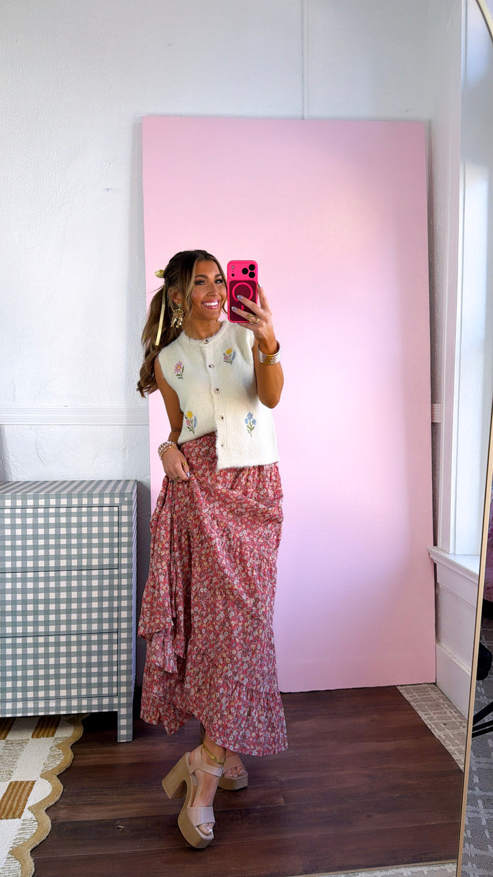Sweet Pea Floral Skirt, Berry Combo