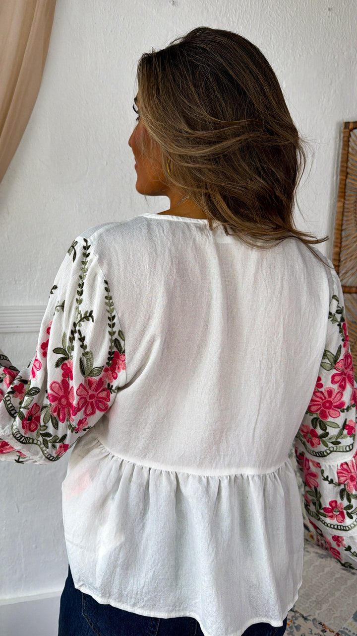 Sabrina Bloom Embriodered Blouse, Ivory Multi